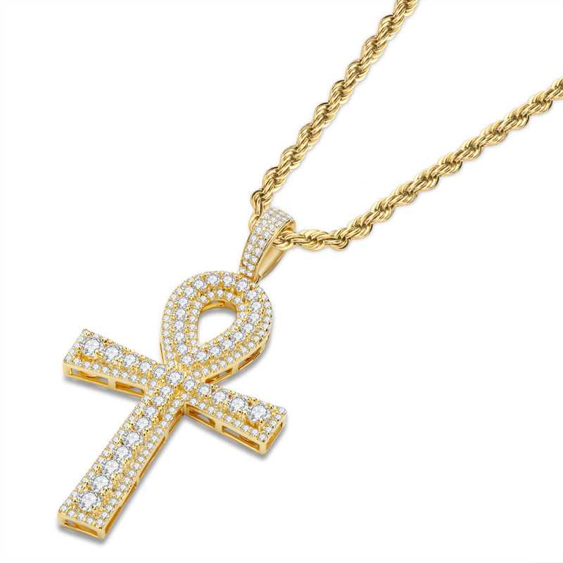 925 Sterling Silver Hip Hop Charm Cross Created Diamond Pendant Necklace 4