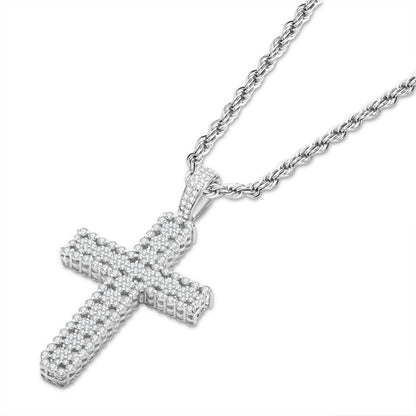 925 Sterling Silver Round Cut Created Diamond Personalized Cross Hip Hop Pendant Necklace 23.62'' 3