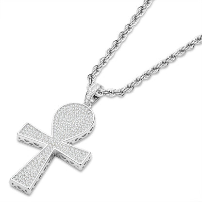 925 Sterling Silver Full Created Diamond Cross Hip Hop Men Pendant Necklace 3