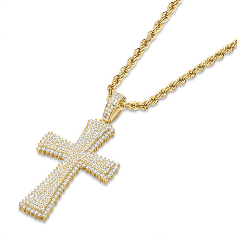 925 Sterling Silver Created Diamond Cross Hip Hop Rope Chain Luxury Pendant Necklace 3