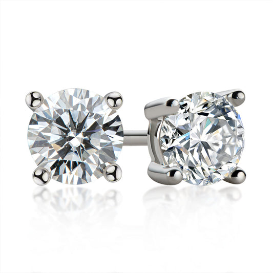 925 Sterling Silver Classic Round Cut Cubic Zirconia Stud Earrings 1