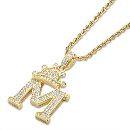 925 Sterling Silver The Letter M Created CZ Hip Hop Rope Chain Pendant Necklace 3