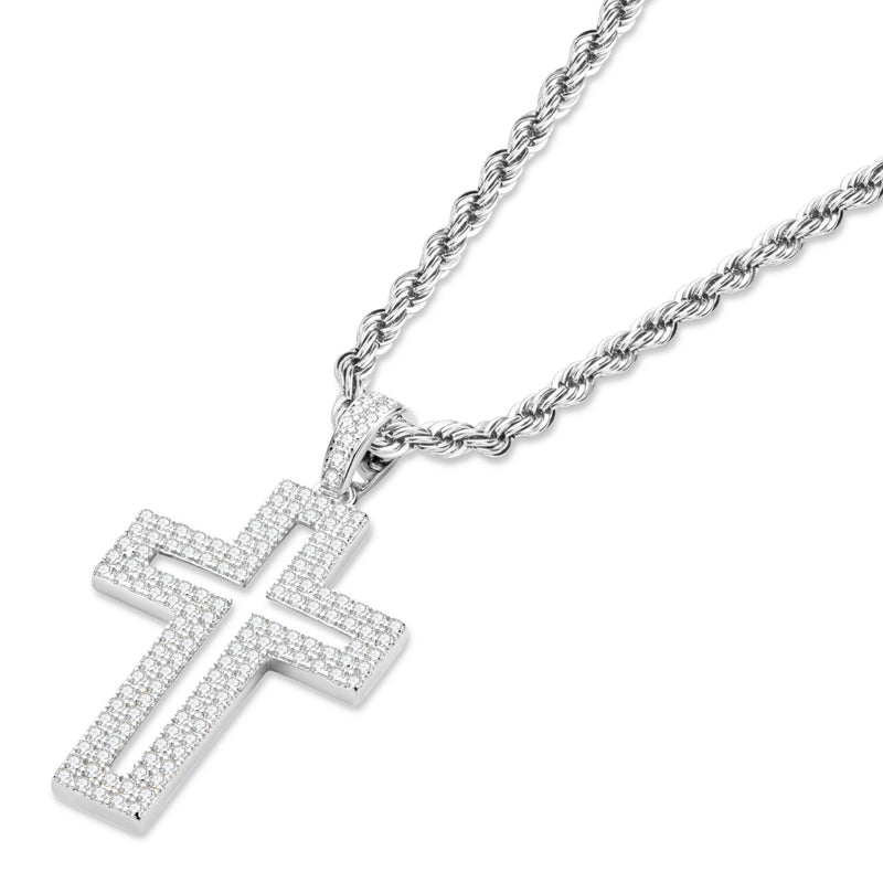 925 Sterling Silver Created Diamond Personalized Cross Hollow Pendant Necklace 3