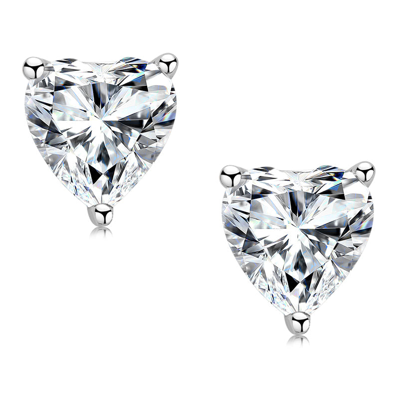 925 Sterling Silver Heart Shaped Cubic Zirconia Stud Earrings 1