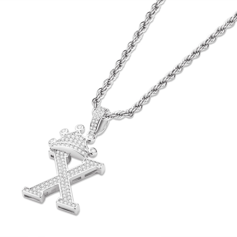 925 Sterling Silver The Letter X Created CZ Hip Hop Men Women Pendant Necklace 4