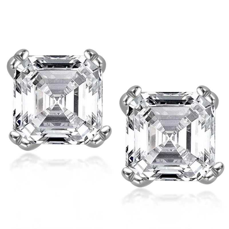 925 Sterling Silver Asscher Cut Cubic Zirconia Classic Stud Earrings 1