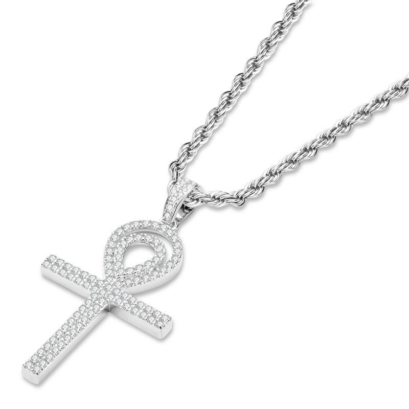 925 Sterling Silver Round Cut Created CZ Personalized Cross Hip Hop Pendant Necklace 3