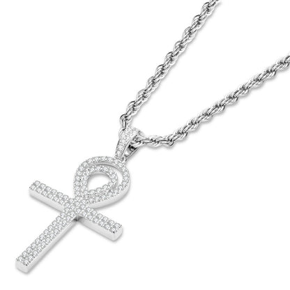 925 Sterling Silver Round Cut Created CZ Personalized Cross Hip Hop Pendant Necklace 3