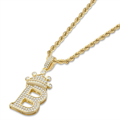 925 Sterling Silver Round Cut Created Diamond Hip Hop Micro Pave The Letter B Pendant Necklace 3