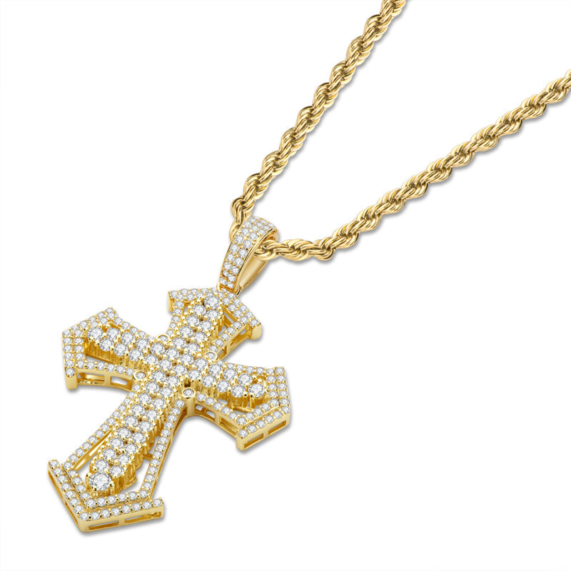 925 Sterling Silver Created Diamond Personalized Cross Luxury Hip Hop Pendant Necklace 4