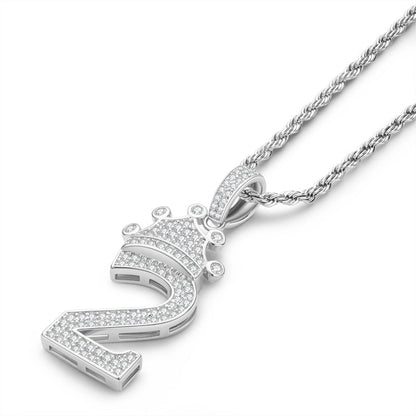 925 Sterling Silver Number 2 Crown Created Diamond Pendant Necklace 3