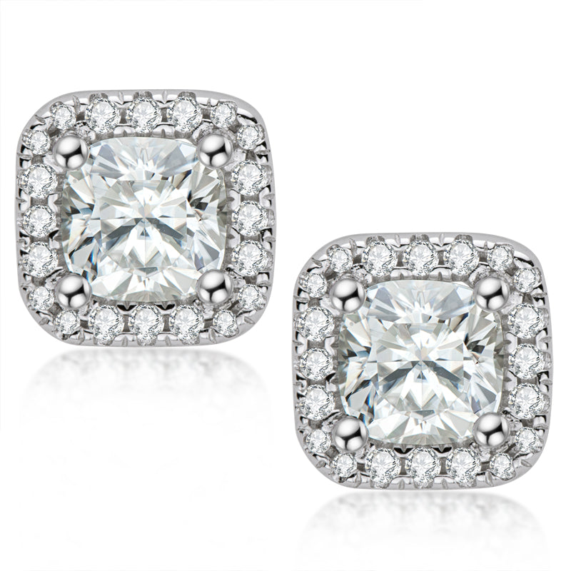 925 Sterling Silver Cushion Cut Cubic Zirconia Halo Stud Earrings 11