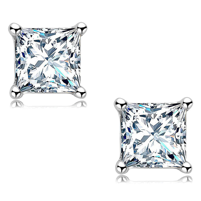 925 Sterling Silver Princess Cut Cubic Zirconia Stud Earrings 1