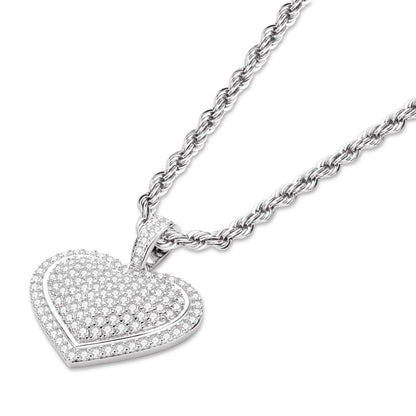 925 Sterling Silver Created Diamond Heart Shaped Hip Hop Pendant Necklace 3