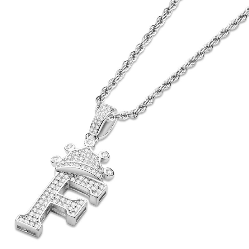 925 Sterling Silver Round Cut Created Diamond Hip Hop Micro Pave The Letter F Pendant Necklace 4