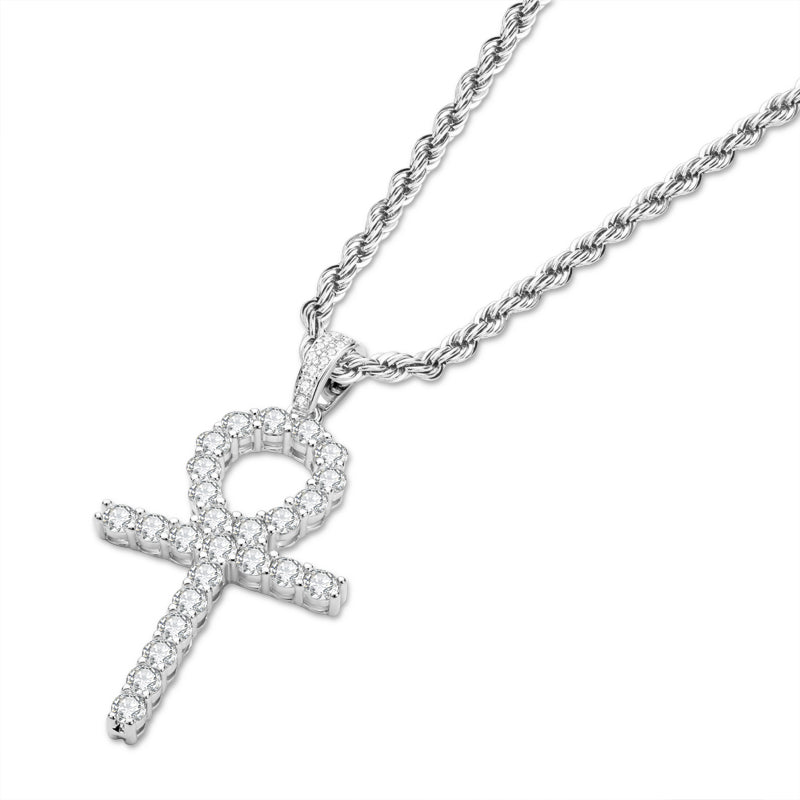 925 Sterling Silver Created CZ Cross Hip Hop Rope Chain Pendant Necklace 3