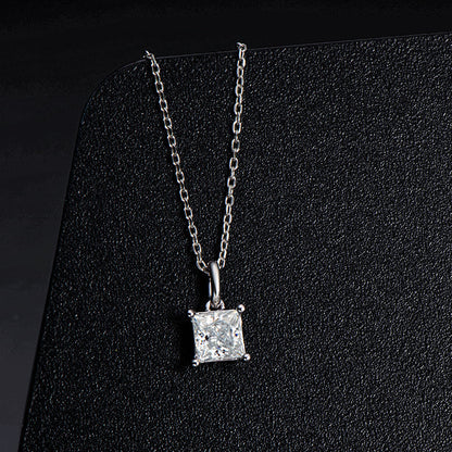 925 Sterling Silver Princess Cut CZ Pendant Necklace 4