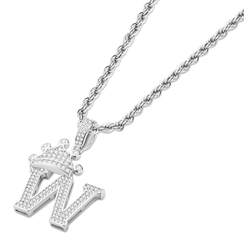 925 Sterling Silver The Letter W Created Diamond Hip Hop Men Women Pendant Necklace 3