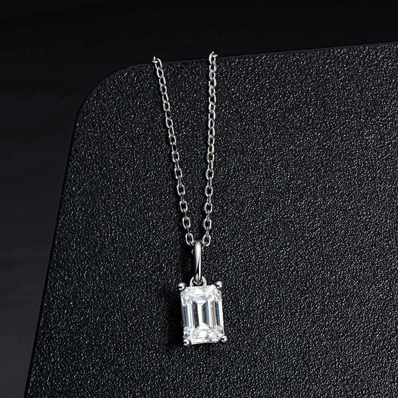 925 Sterling Silver Solitaire Emerald Cut 1 Carat CZ Pendant Necklace 4