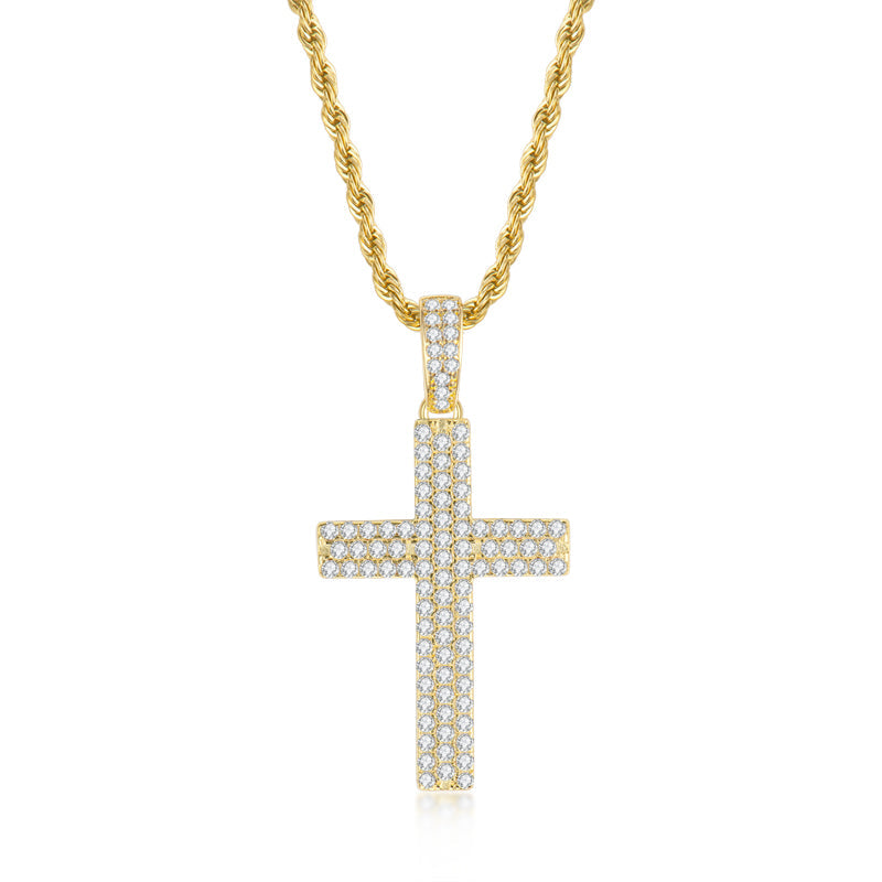 925 Sterling Silver Round Cut Created CZ Hip-Hop Cross Pendant Necklace 2