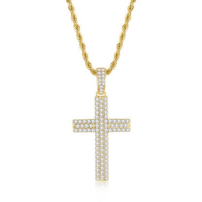 925 Sterling Silver Round Cut Created CZ Hip-Hop Cross Pendant Necklace 2