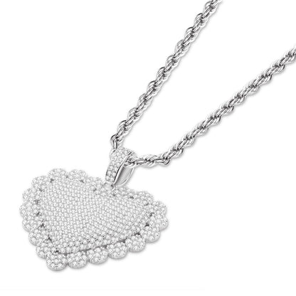 925 Sterling Silver Heart Shaped Luxury Hip Hop Created Diamond Pendant Necklace 3