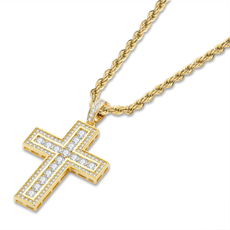 925 Sterling Silver Round Cut Created Diamond Hip Hop Charm Cross Pendant Necklace 4