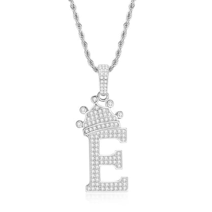 925 Sterling Silver Round Cut Created Diamond Hip Hop Micro Pave The Letter E Pendant Necklace 1