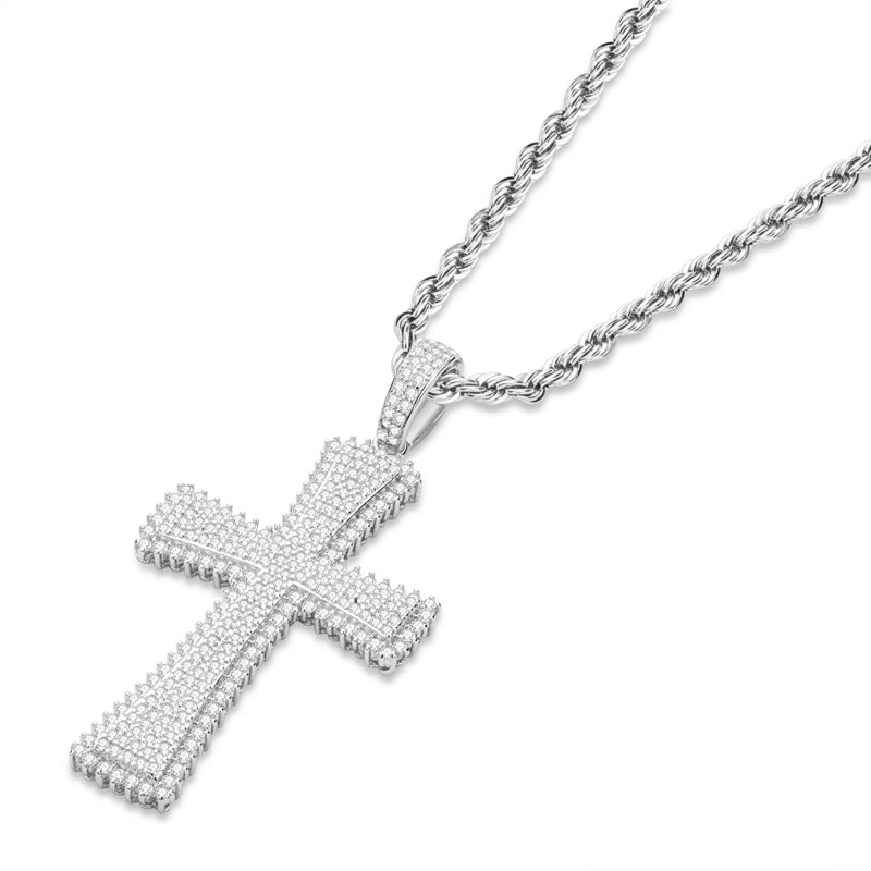 925 Sterling Silver Created Diamond Cross Hip Hop Rope Chain Luxury Pendant Necklace 4