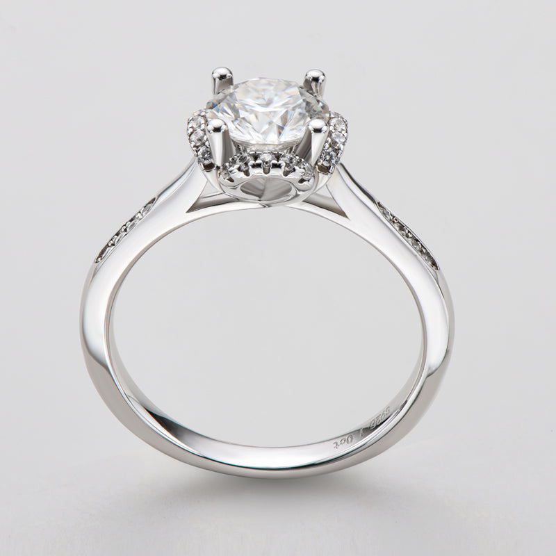 925 Sterling Silver Classic Round Cut CZ Halo Ring 4