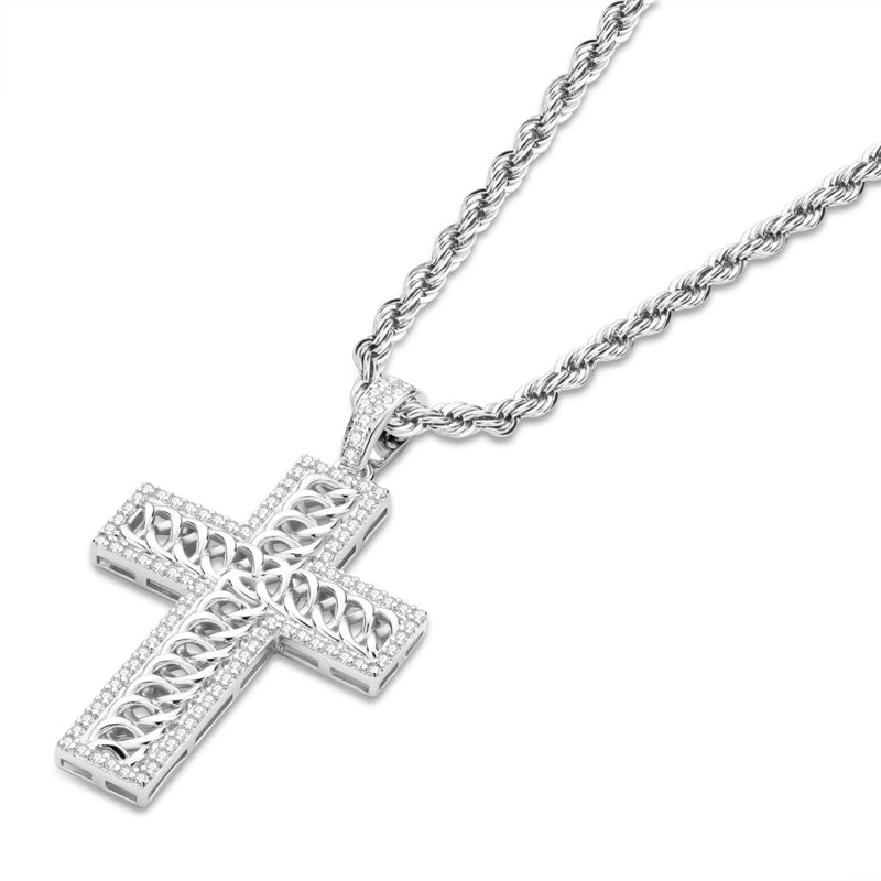 925 Sterling Silver Created Diamond Cross Hip Hop Long Chain Luxury Pendant Necklace 3