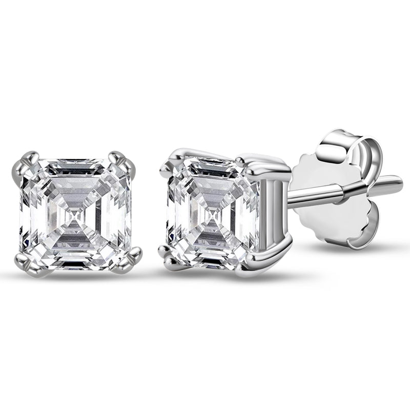 925 Sterling Silver Asscher Cut Cubic Zirconia Classic Stud Earrings 2