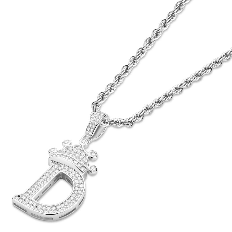 925 Sterling Silver Round Cut Created Diamond Hip Hop Micro Pave The Letter D Pendant Necklace 4