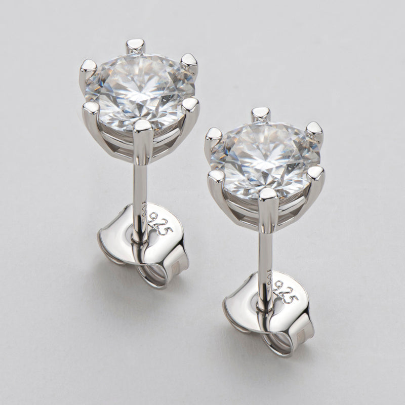 925 Sterling Silver Classic Round Cut Cubic Zirconia Stud Earrings 5