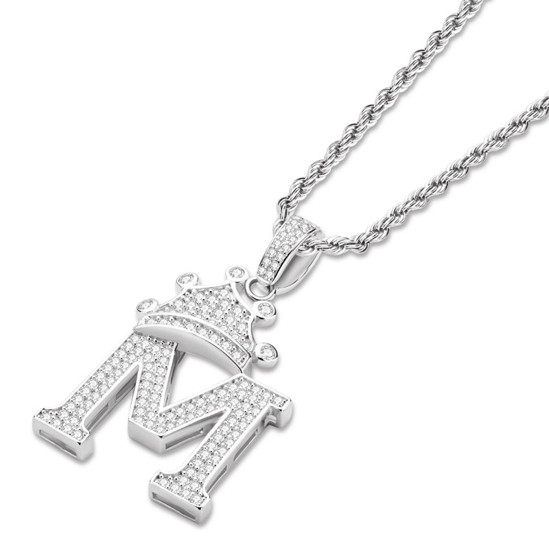 925 Sterling Silver The Letter M Created CZ Hip Hop Rope Chain Pendant Necklace 4