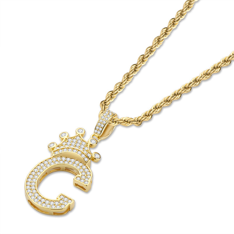 925 Sterling Silver Round Cut Created Diamond Hip Hop Micro Pave The Letter C Pendant Necklace 4