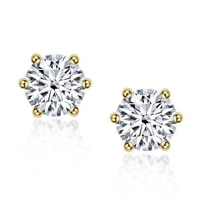 925 Sterling Silver Round Cut Cubic Zirconia Classic Stud Earrings 2