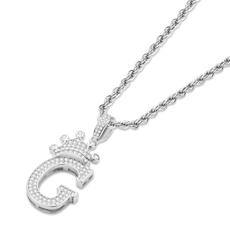 925 Sterling Silver Round Cut Created Diamond Hip Hop Micro Pave The Letter G Pendant Necklace 4