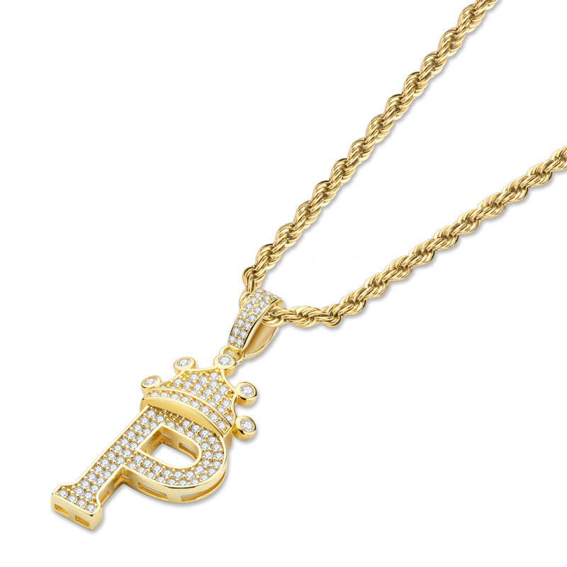 925 Sterling Silver Round Cut Created CZ Hip Hop Micro Pave The Letter P Pendant Necklace 4