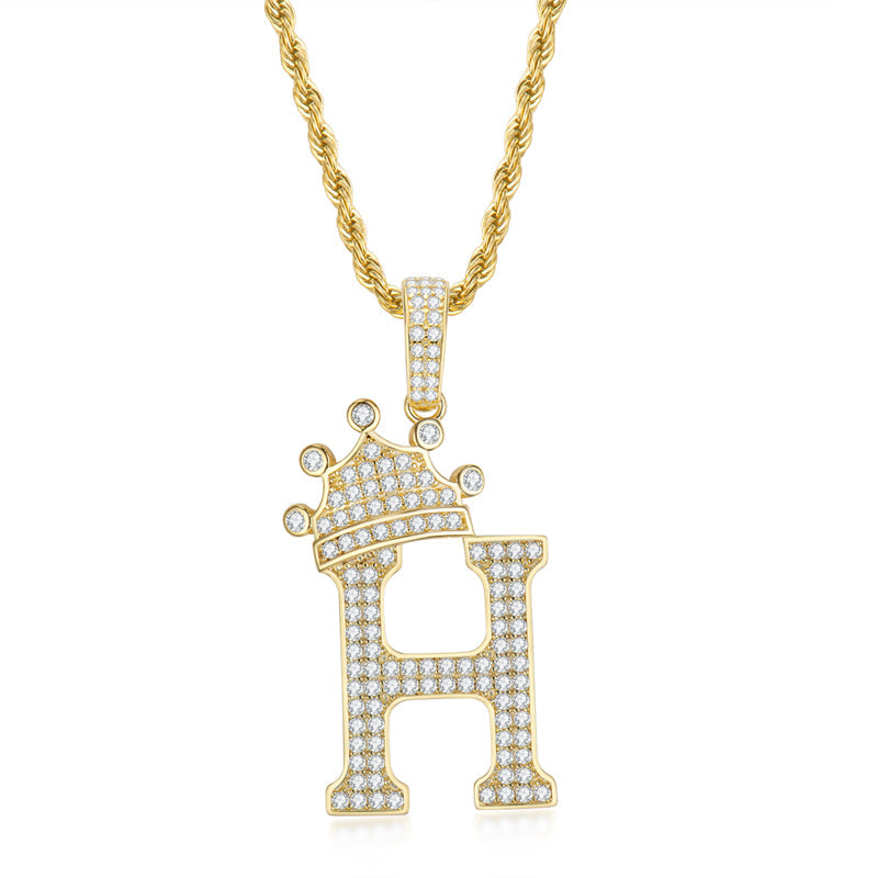 925 Sterling Silver Round Cut Created Diamond Hip Hop Micro Pave The Letter H Pendant Necklace 2