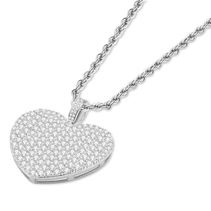 925 Sterling Silver Created Heart Shaped Rope Chain Hip Hop Pendant Necklace 3