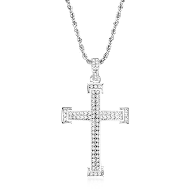 925 Sterling Silver Personalized Cross Created CZ Hip Hop Charm Pendant Necklace 1