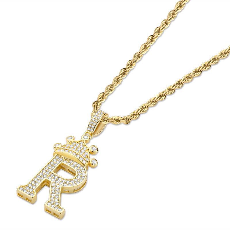 925 Sterling Silver Created CZ Hip Hop Micro Pave The Letter R Pendant Necklace 4