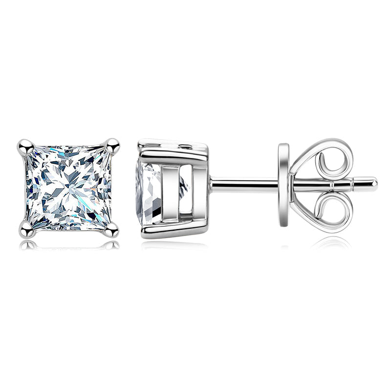 925 Sterling Silver Princess Cut Cubic Zirconia Stud Earrings 9