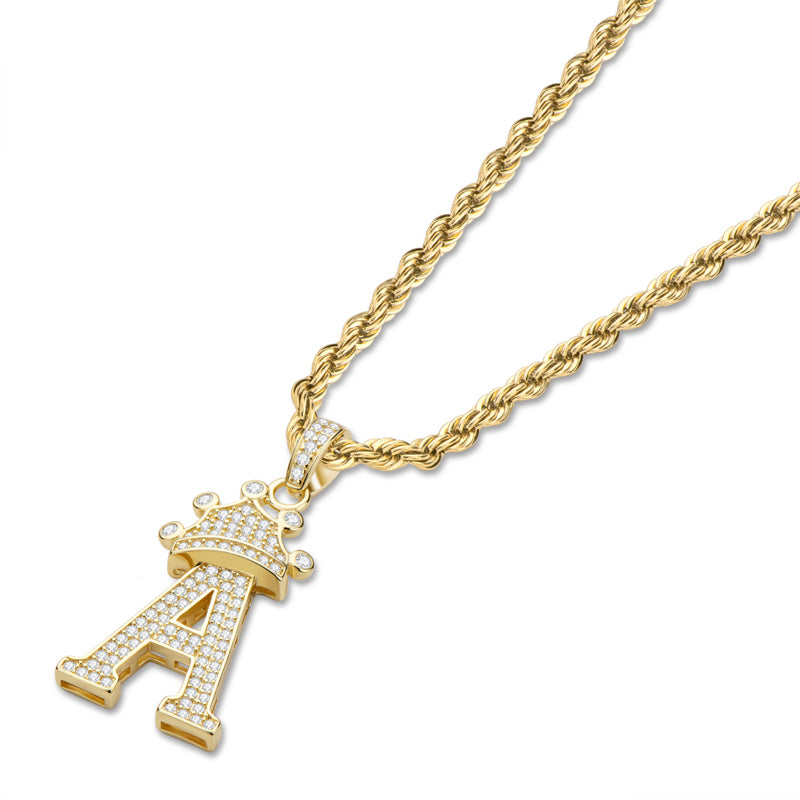 925 Sterling Silver Round Cut Created Diamond Hip Hop Micro Pave The Letter A Pendant Necklace 4