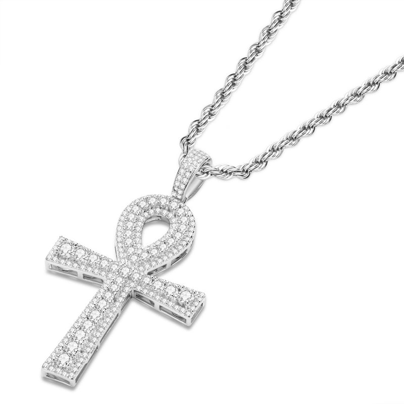 925 Sterling Silver Hip Hop Charm Cross Created Diamond Pendant Necklace 3