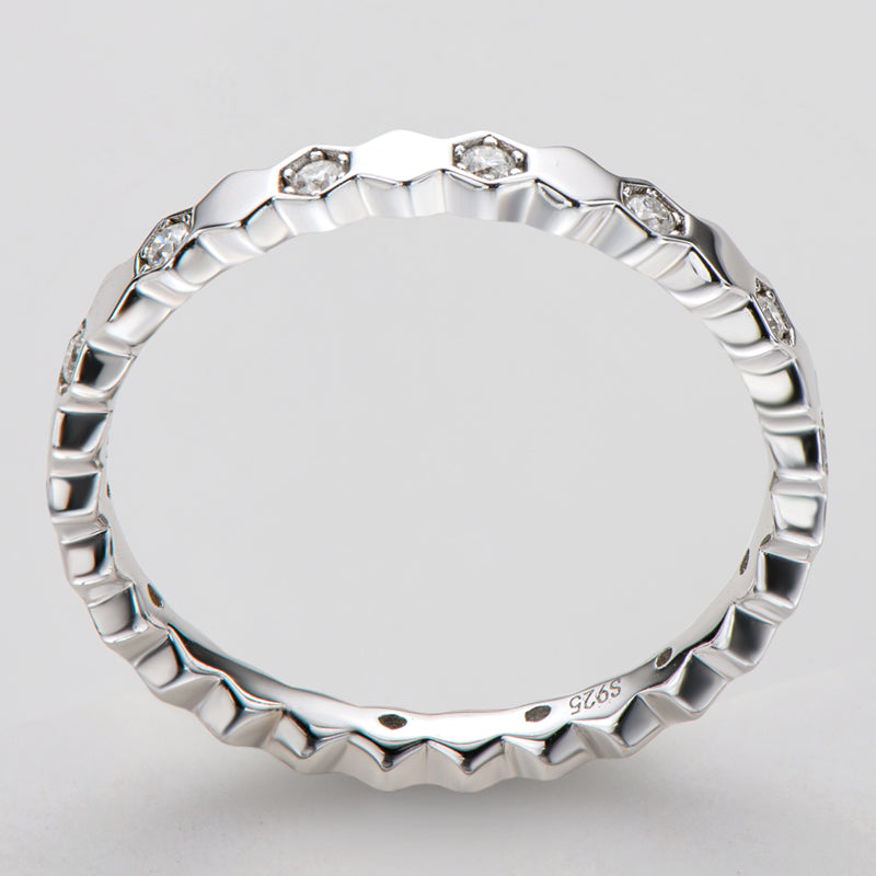 925 Sterling Silver Round Cut CZ Honeycomb Eternity Ring 4