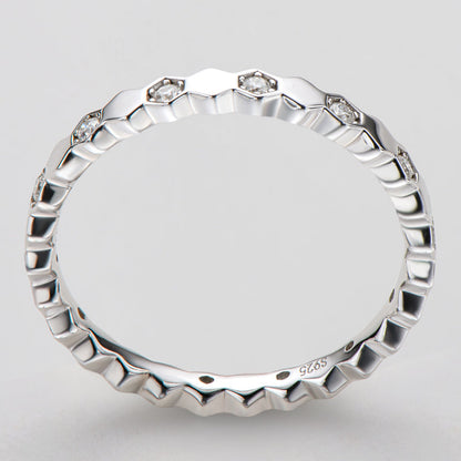 925 Sterling Silver Round Cut CZ Honeycomb Eternity Ring 4