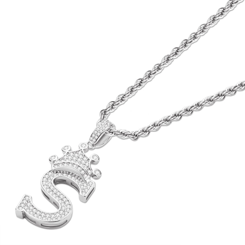 925 Sterling Silver Created CZ Hip Hop Micro Pave The Letter S Pendant Necklace 4