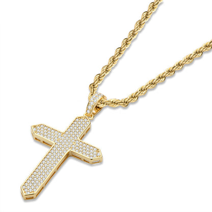 925 Sterling Silver Created CZ Cross Hip Hop Long Chain Pendant Necklace 4